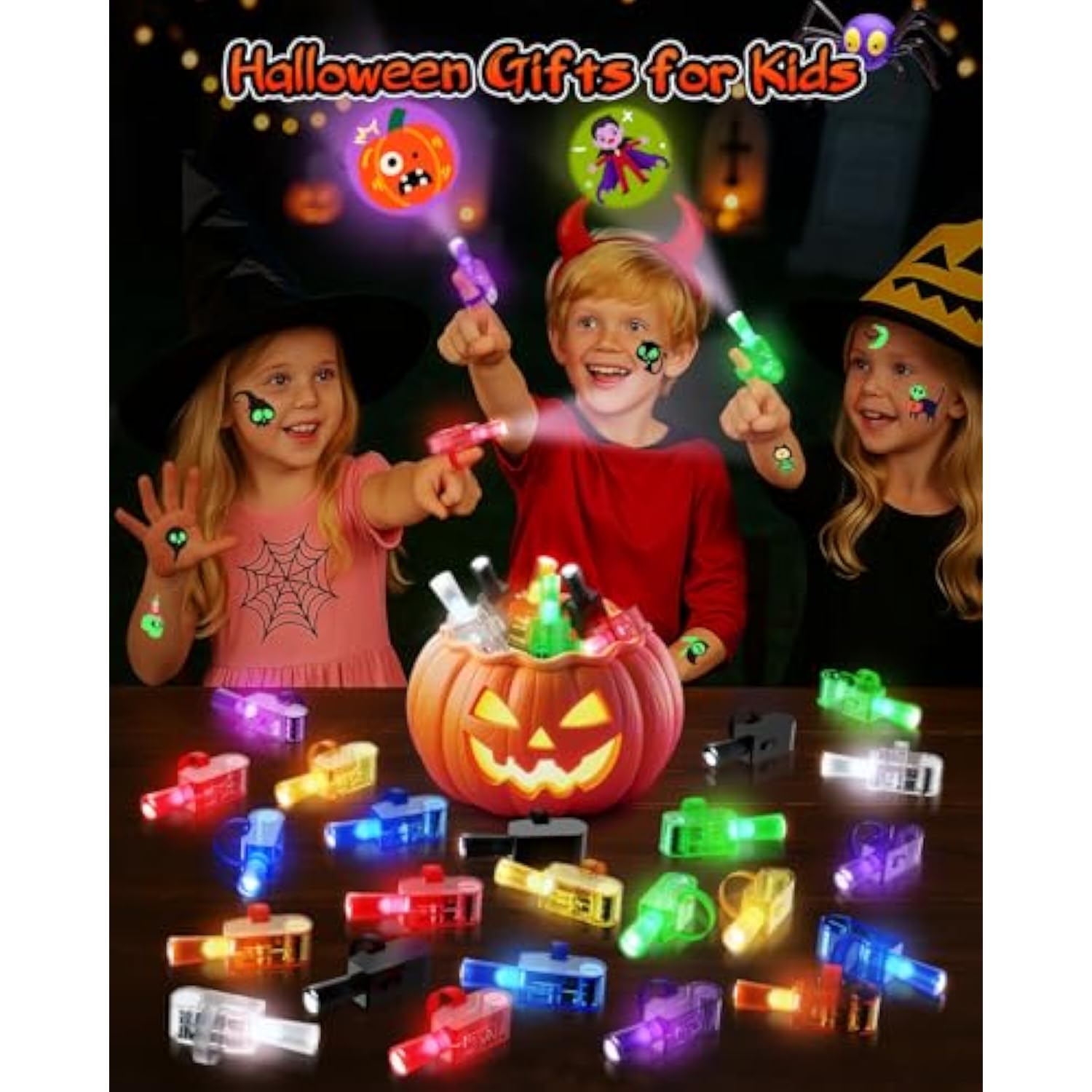 40-Pack Halloween Party Favors with LED Finger Lights and Tattoos