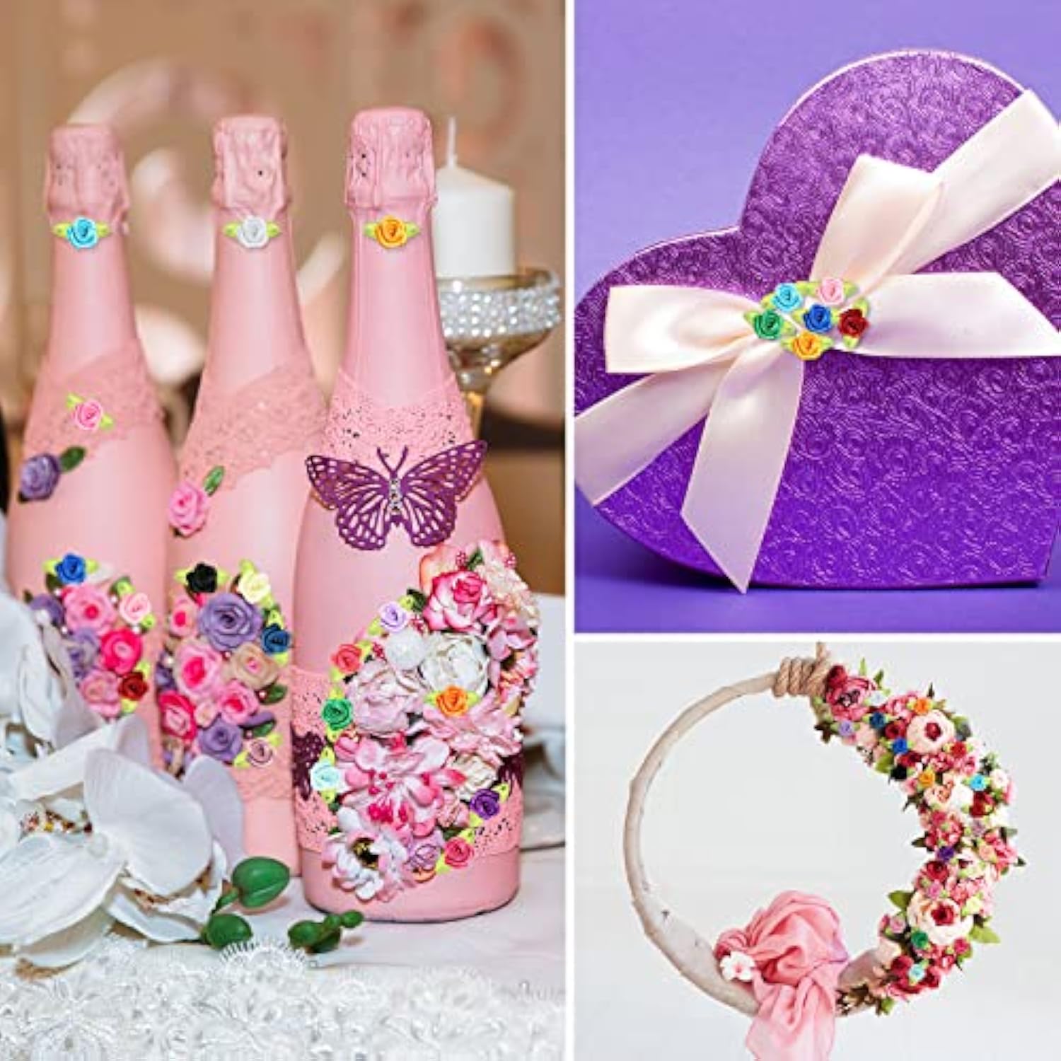 500 Pcs Tiny Satin Ribbon Rose Multicolor Mini Ribbon Bows Roses Small