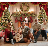 Christmas Photography Backdrop 6x4ft Tree & Fireplace Party Banner