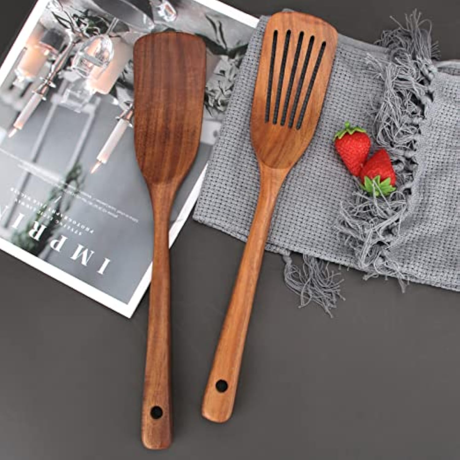 2 Pack Wooden Non Toxic Spatulas For Kitchen Utensils Set Acacia Wood Cooking Spatula Flat Wok Pancake Turner Bamboo Slotted Spoon For Cooking Utensil Spurtle Scraper Long Fish Egg Flipper Spatulas