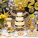 New Year 2026 Balloon Arch Black Gold Silver Confetti Number Balloons Banner
