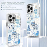 Cases For Iphone 15,Compatible With Magsafe,Classic Clear Shockproof Protection Magnetic Phone Case - Seashell Ocean Blue Retro Collage