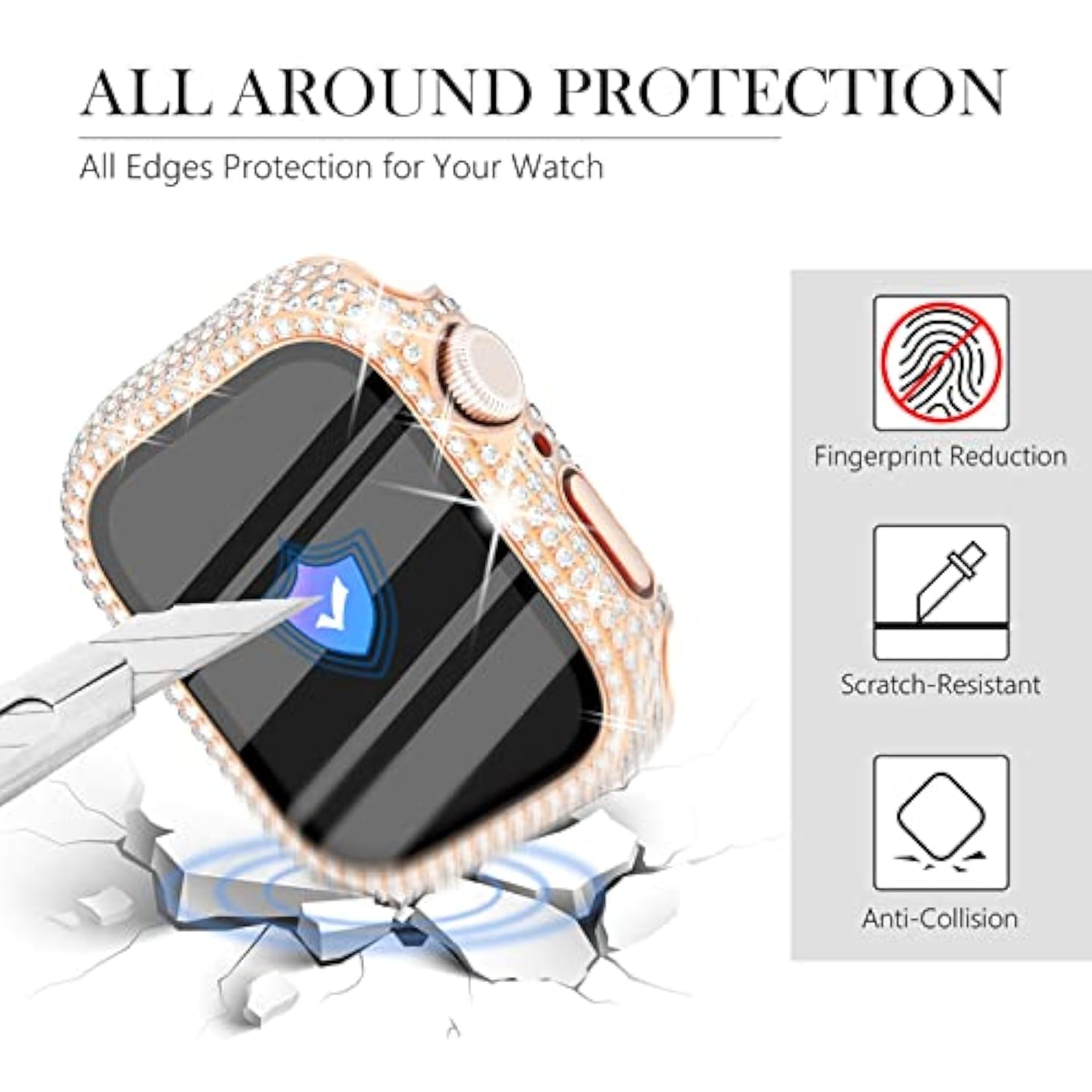 6 Pack For Apple Watch Case 41Mm Series 9 8 7 With Screen Protector, Over 400 Bling Crystal Diamond Apple Watch Face Cover Bumper With Tempered Glass Screen Protector For Women Iwatch 9 8 41 Mm