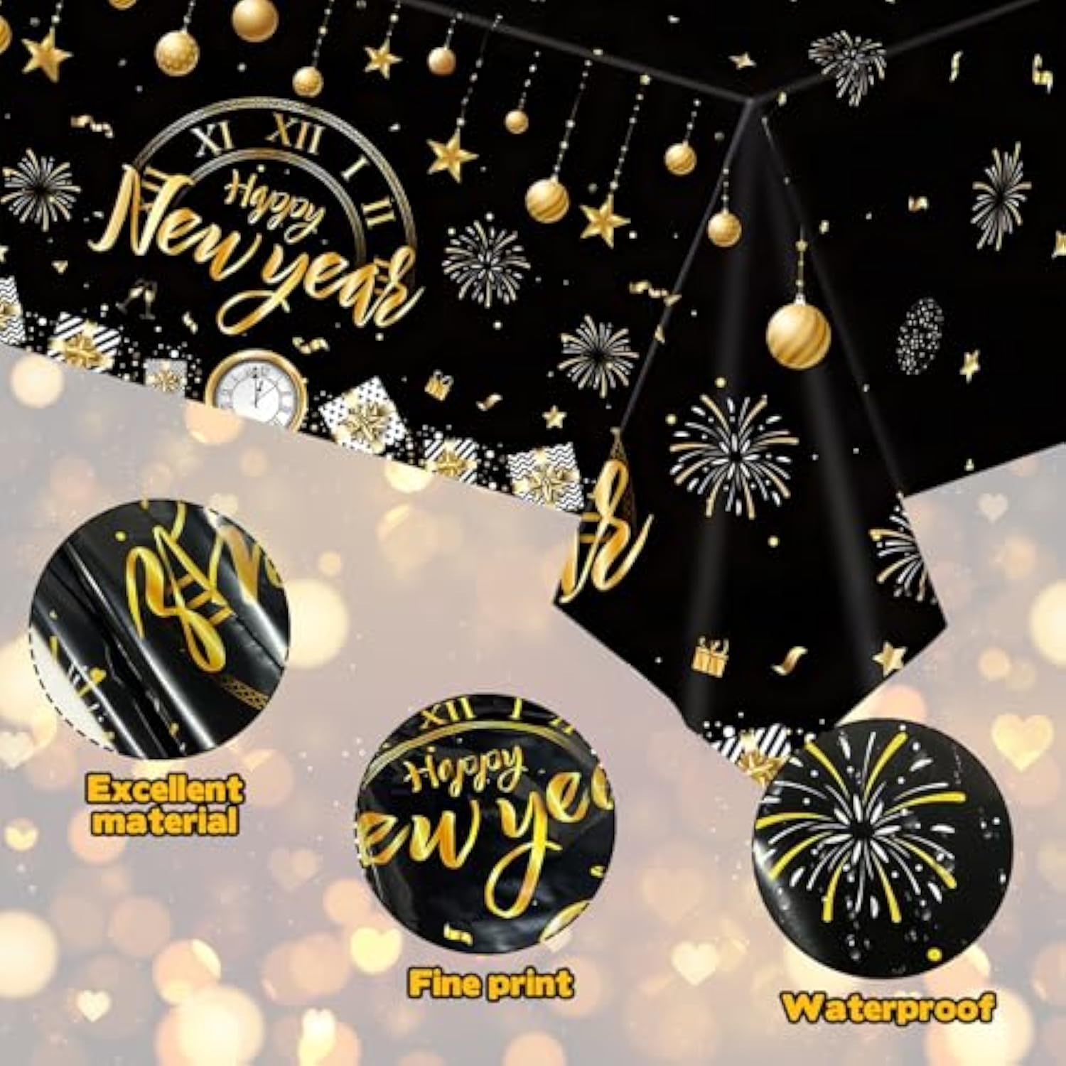 Happy New Year Decorations, 3 Pack New Years Eve Party Supplies Disposable Plastic Table Covers 54 X108 Inch And New Year Banner For 2026 New Years Eve Party Decorations