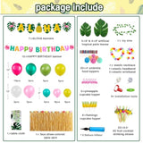 Luau Party Decorations,Hawaiian Birthday Party Decorations,Aloha,Beach Theme Party,Tropical Party,Grass Table Skirt,Palm Leaves,Hibiscus Flowers,3D Fruit Straws,Flamingo And Pineapple