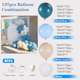 Dusty Blue Balloon Garland Kit - 137Pcs Balloon Arch Kit With Dusty Baby Blue, Sand White, White Balloons - Perfect For Baby Shower Wedding Boy Birthday Decoration
