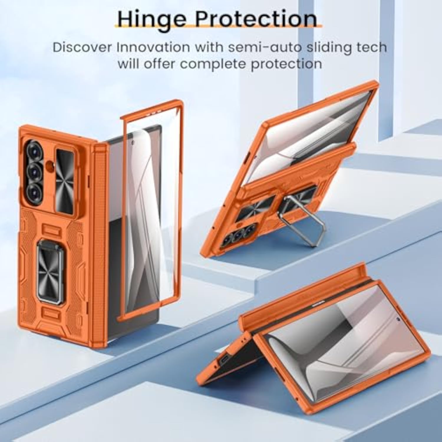 Galaxy Z Fold 7 Phone Case with Screen Protector and Stand, Orange