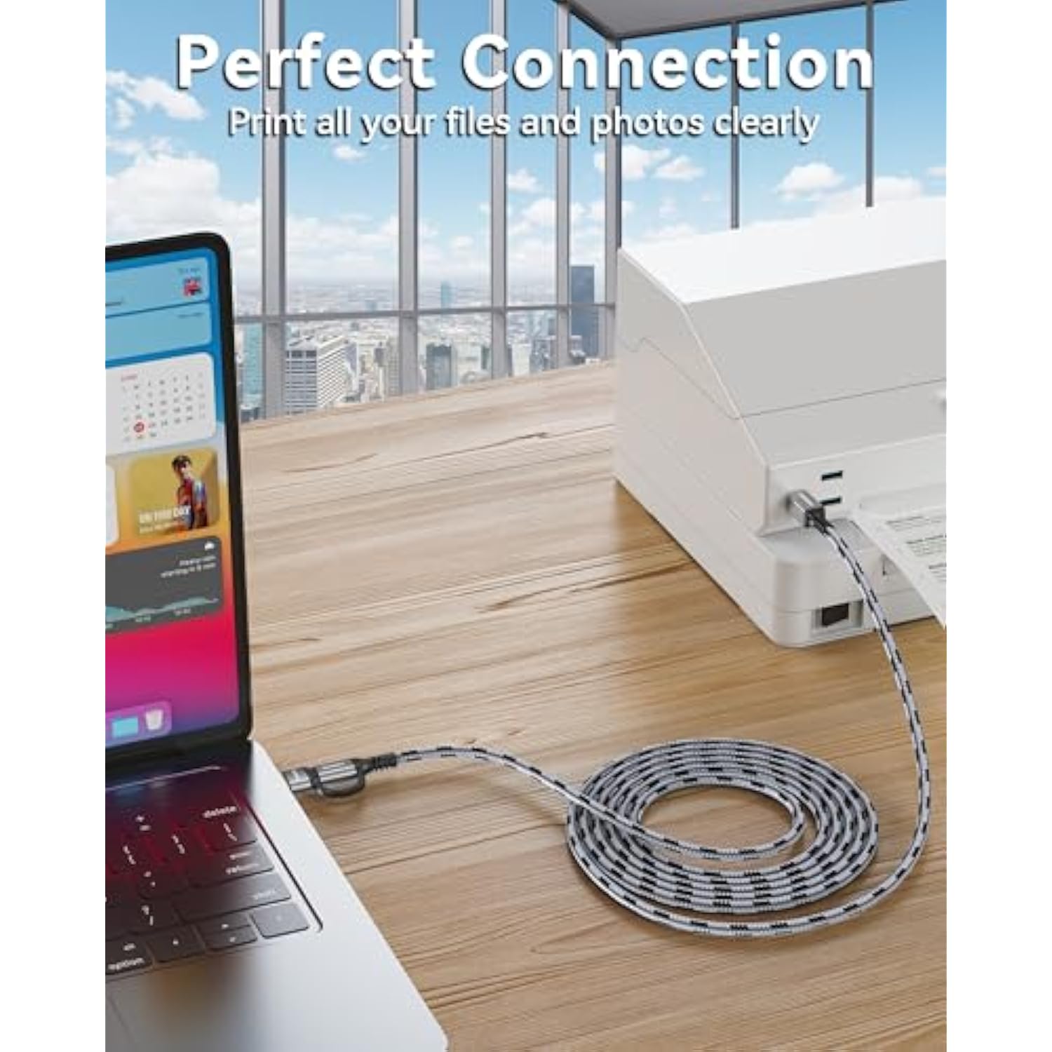 Usb B To Usb C Printer Cable 25 Ft - Type A/C To B Printer Cable High-Speed Nylon Braided Midi Cord For Hp, Canon, Brother, Samsung, Dell, Epson,Dac
