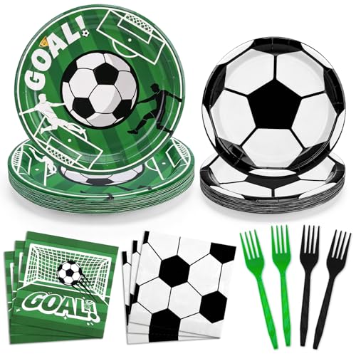 2026 World Soccer Party Decorations, 96 Pcs Soccer Plates and Napkins Party Supplies, Disposable Tableware for Sports Themed Birthday Party Serves 24