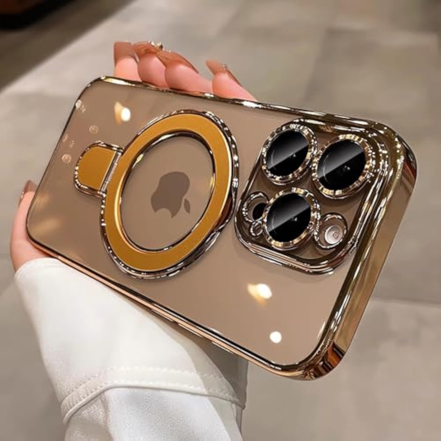 Magnetic For Iphone 16 Pro Max Case Clear Invisible Ring Stand Built-In Camera Lens Protector Compatible With Magsafe Shockproof Case For 16 Promax,Desert Titanium