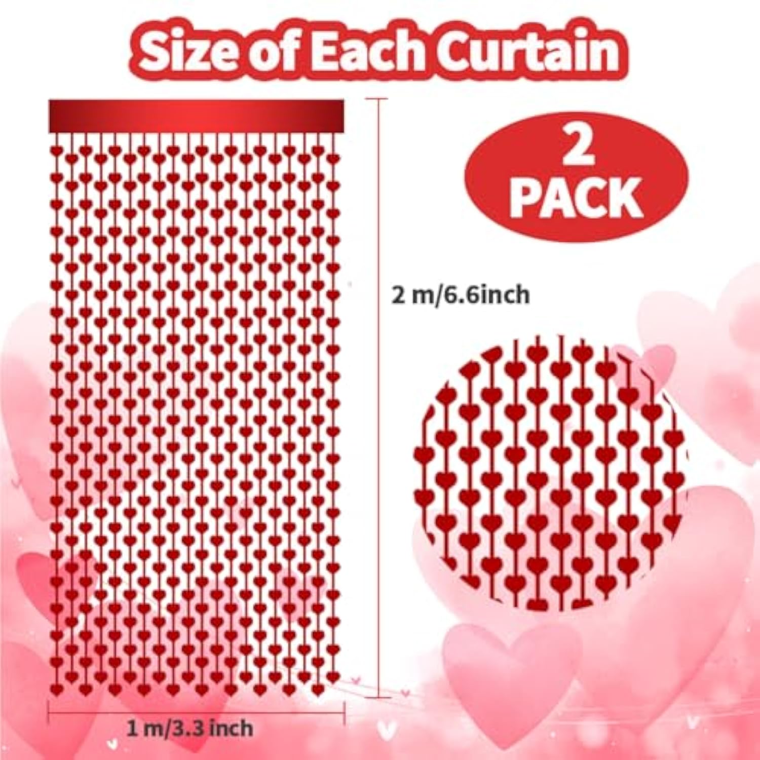 2 Pack 3.2Ft X 6.6Ft Valentine'S Day Metallic Foil Fringe Curtain, Red Heart Shape Tinsel Curtains Streamers Photo Props Backdrop For Engagement Wedding Party Decorations