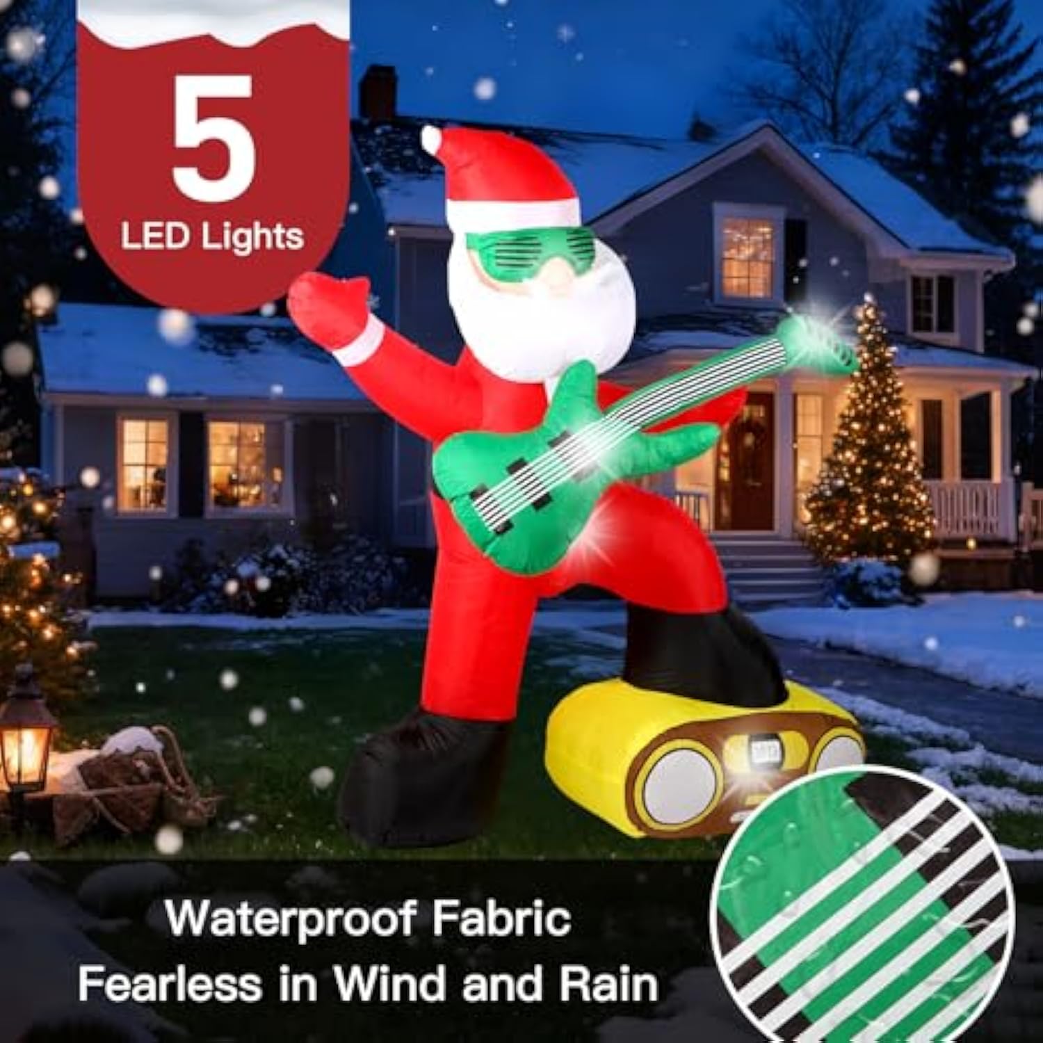 6Ft Christmas Inflatables Decorations Outdoor?Blow Up Santa Claus With A Guitar With Built-In Leds Lights For Indoor Hol
