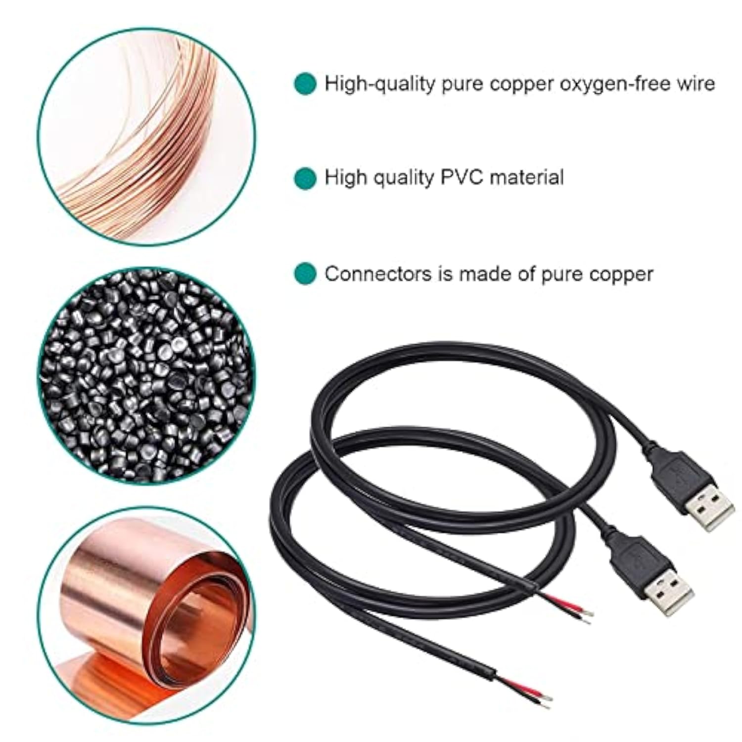 Usb 2.0 Male Bare Cable Pigtail Open End Extension Cables 5V 3A Power Charge W