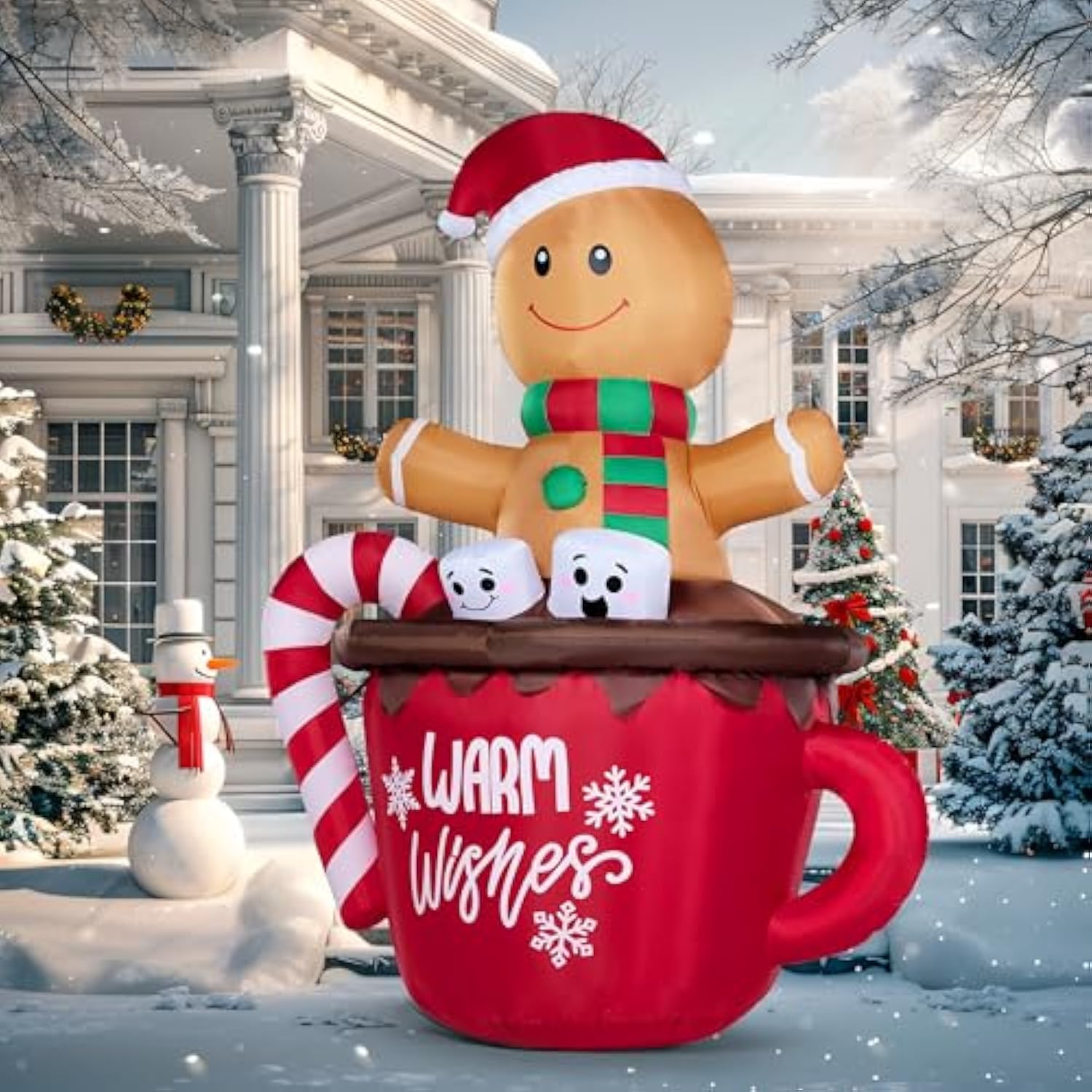 6 Ft Christmas Inflatable Outdoor Decorations, Inflatable Gingerbread Man In Hot Cocoa Mug With Leds, Cute Christmas Blo