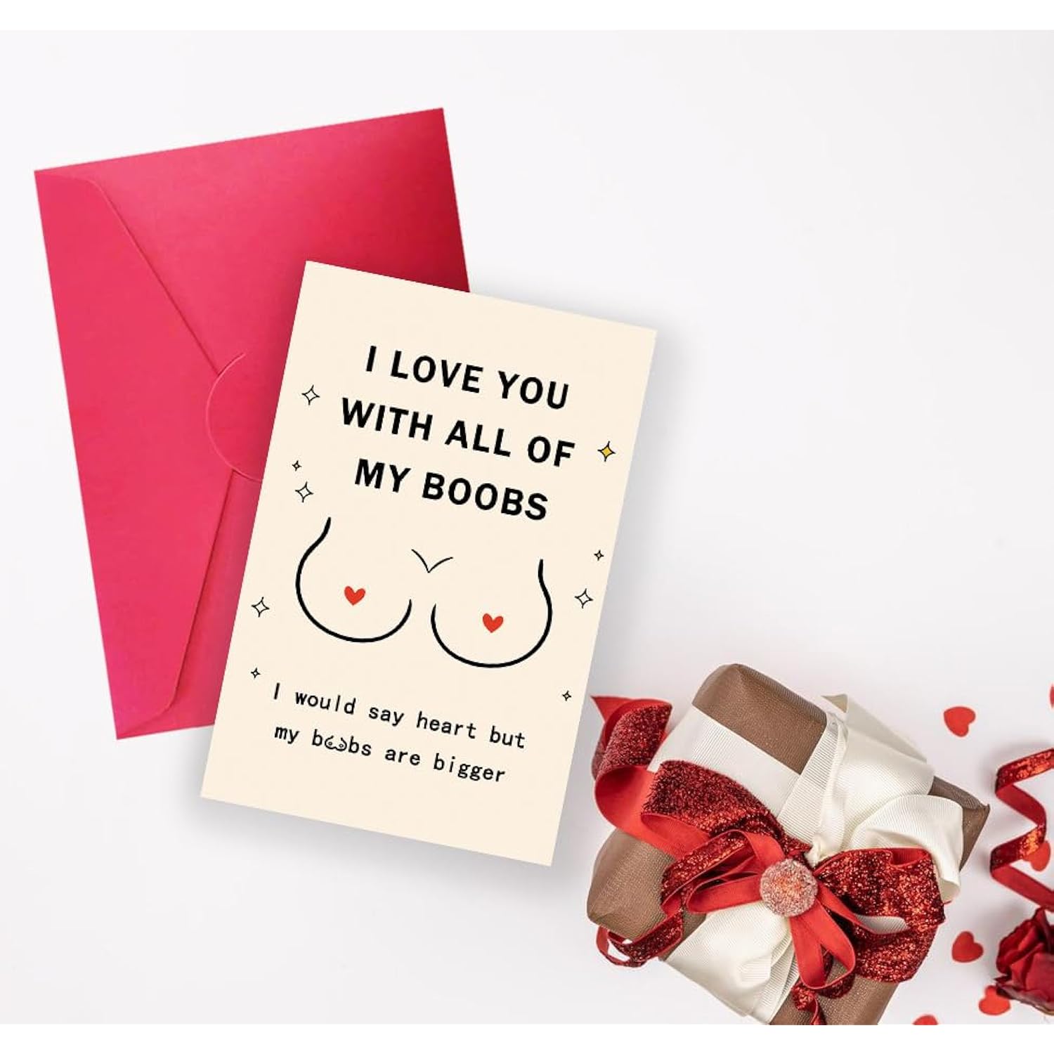 Humorous Boobs Valentine'S Day Card Gifts For Husband, Rude Anniversary Card For Men, Cheeky Vday Birthday For Him Fiance, Love You With All Of My Boobs