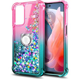 Compatible With Samsung Galaxy A16-5G Phone Case Pink/Aqua | Bling Sparkly Glitter Floating Liquid Waterfall Cute Cover, Women Girls Kids, Ring Holder Grip Diamond Wrist Strap Lanyard