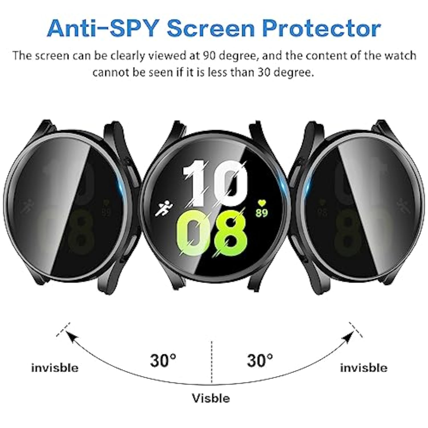 4+4 Pack For Samsung Galaxy Watch 5/4 44Mm Smartwatch Case, [Anti-Peeping] Tempered Glass Privacy Screen Protector+ All-Round Pc Matte Protective Cover Bumper