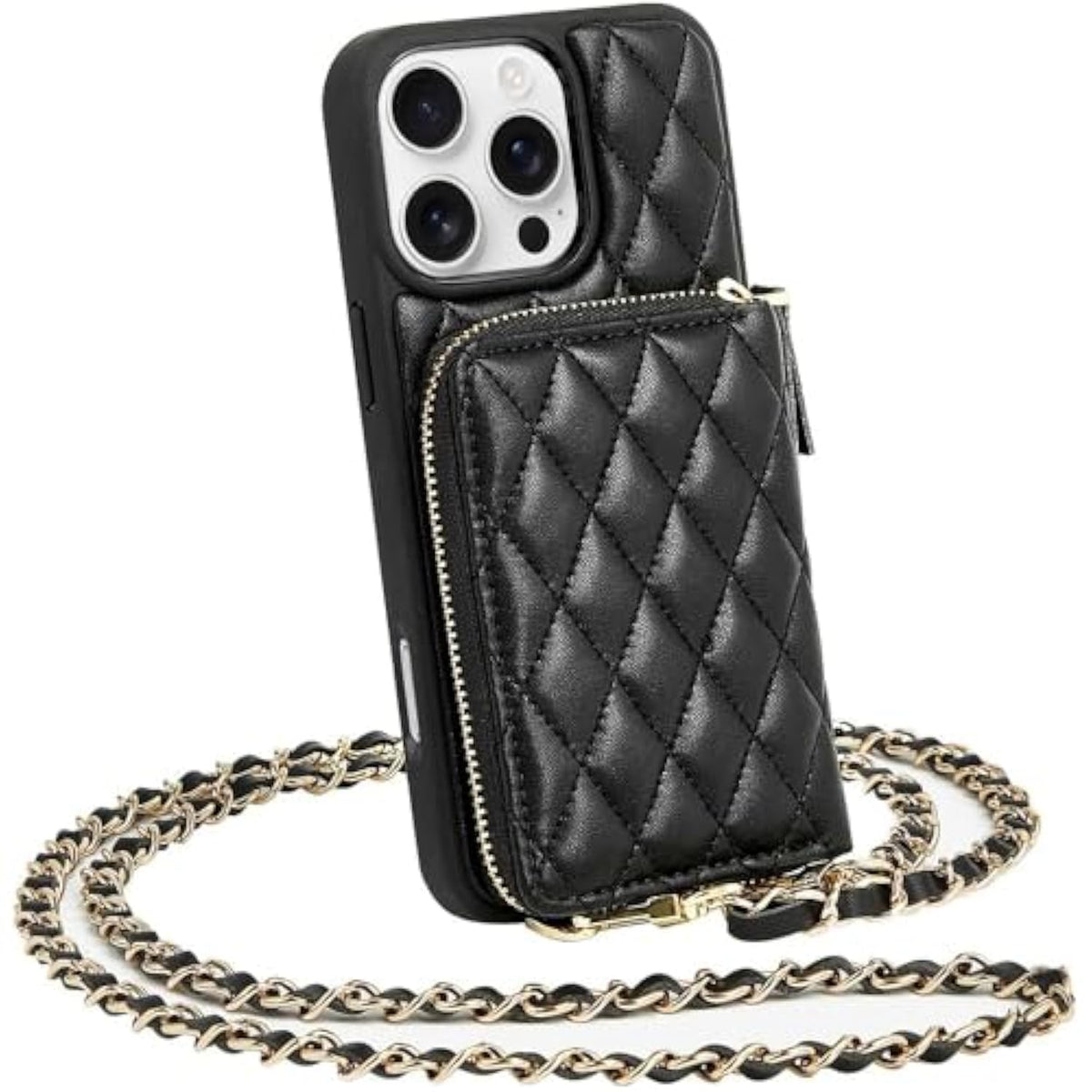 Compatible With Iphone 16 Pro Case Wallet With Card Holder,Rfid Blocking Wrist Strap Crossbody Phone Cover For Women For Iphone 16 Pro 6.3" Black