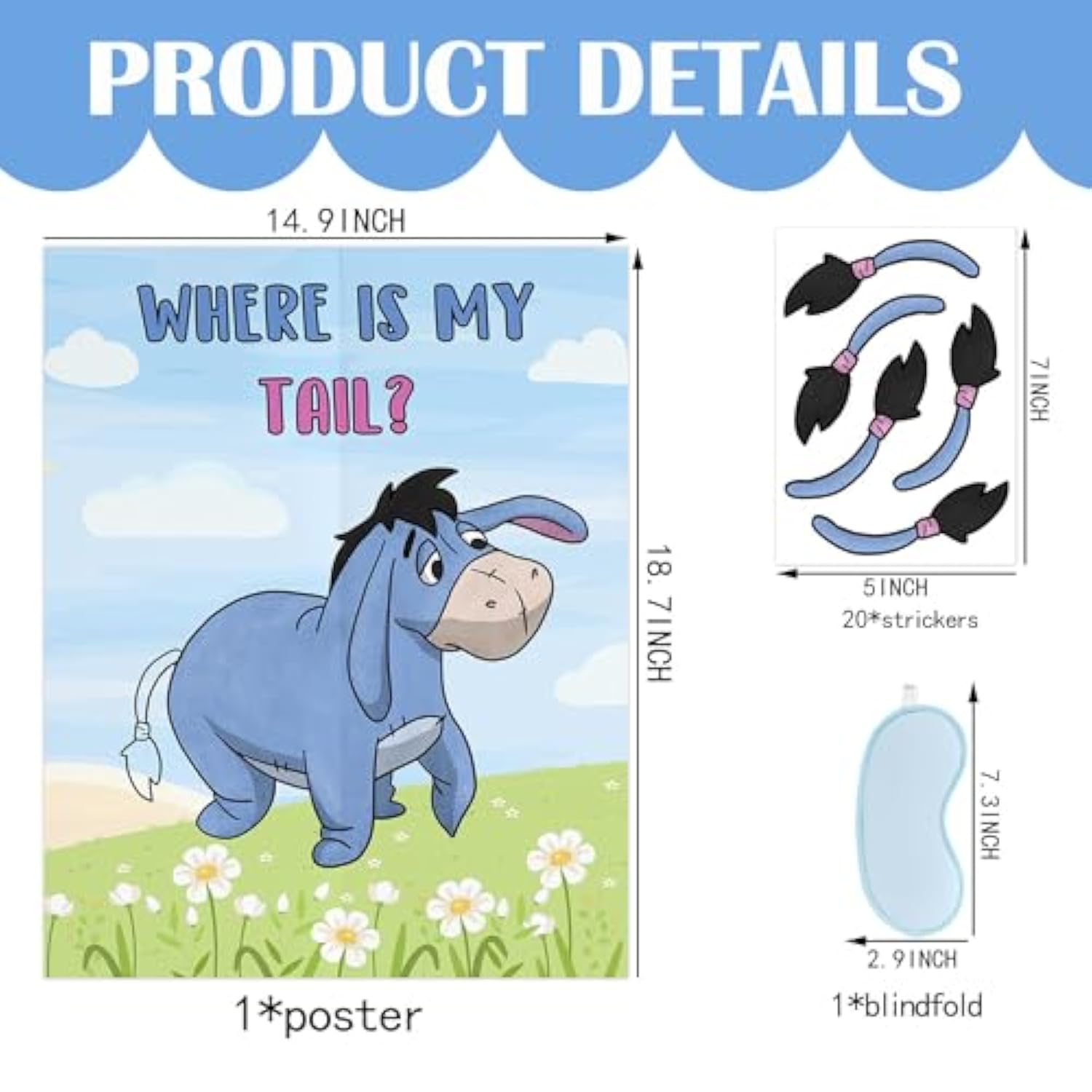 Winnie Party Games Pin The Tail Game, Birthday Party Games Set, Pin The Tail On The Donkey Poster With 20Pcs Tail Stickers, Baby Shower Games Pooh Birthday Supplies Party Decorations