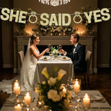 Glitter Champagne Gold She Said Yes Banner Pre-Strung Engagement Decorations Bridal Wedding Party Sign Garland Bachelorette Party Decor,No Diy