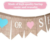 He Or She Banner, No Diy He Or She Gender Reveal Burlap Banners, Baby Shower Banner Sign For Girls Or Boy, Gender Reveal, Welcome Baby Backdrop Decoration