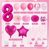 8Th Birthday Decorations For Girls, Pink Party Decorations With Number 8 Balloon Happy Birthday Banner Bday Sash Crown Tablecloth Fringe Curtain Hanging Swirl For 8 Balloons For Bday Girl