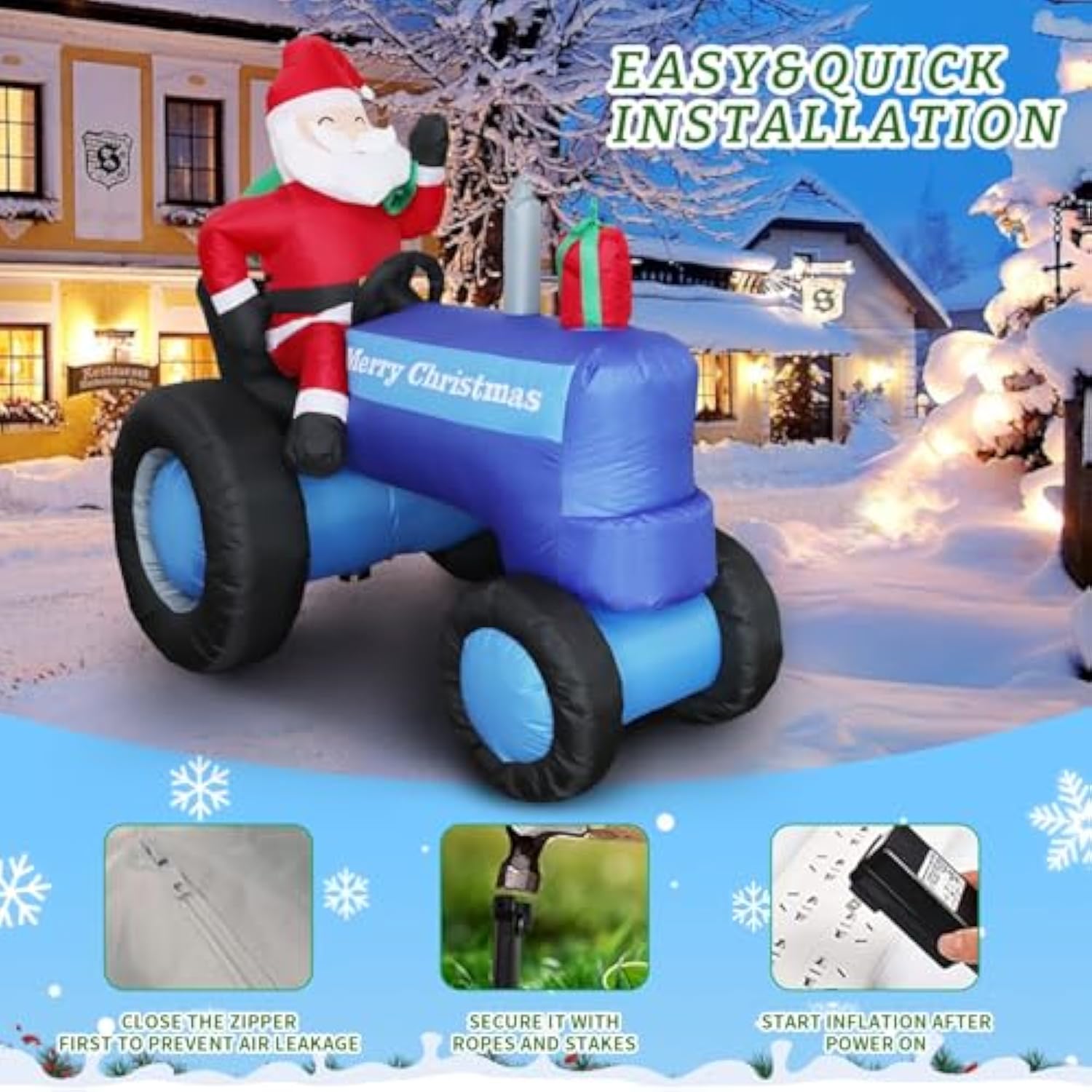 5.5Ft H Christmas Inflatable Santa Claus Drive Tractor With Build-In Led Lights, Blow Up Christmas Inflatable Outdoor De