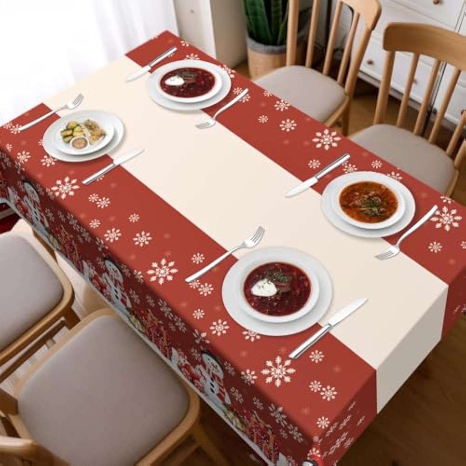 3 Pack Christmas Tablecloths,Disposable Plastic Tablecloths 54" X 108" Christmas Decorations,Xmas Snowman Table Cloths For Party Supplies,Plastic Table Covers For Home,Dinner,Indoor Or Outside