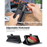Compatible With Galaxy S21 Ultra 5G Wallet Case With S Pen Holder, Pu Leather Flip Folio Case With Card Slots Rfid Blocking Kickstand [ Tpu Inner Shell] Phone Cover 6.8 Inch (2021)-Black