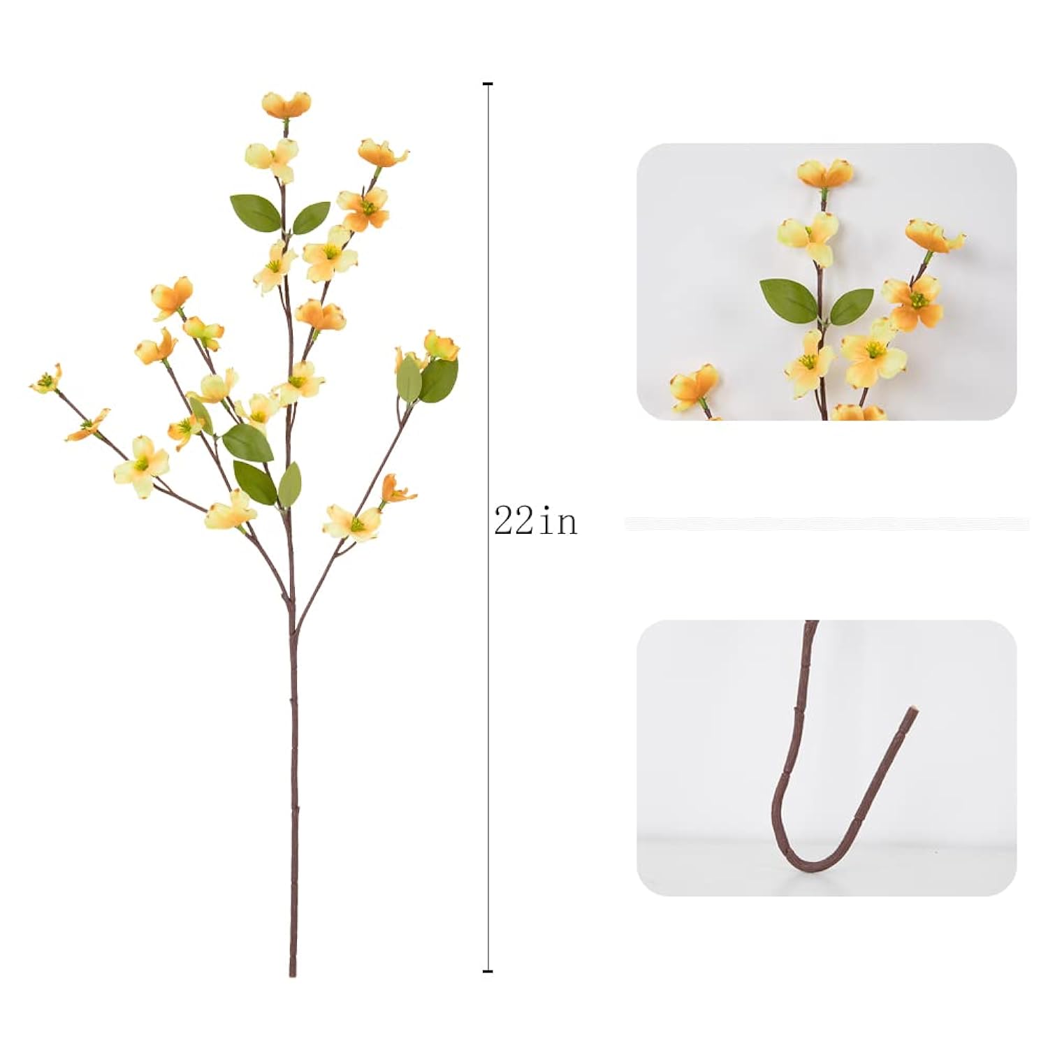 Artificial Flowers Blossom Stems Dogwood Silk Flowers Fake Cornus Bush For Home Decoration Table Centerpieces, 8 Pcs (Champagne)