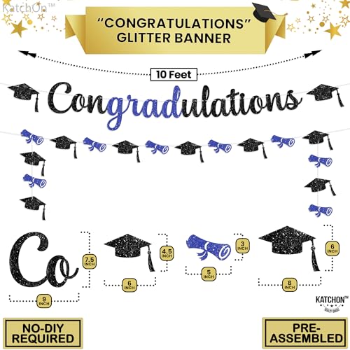 Glitter Blue and Black Congratulations Banner 10 Feet