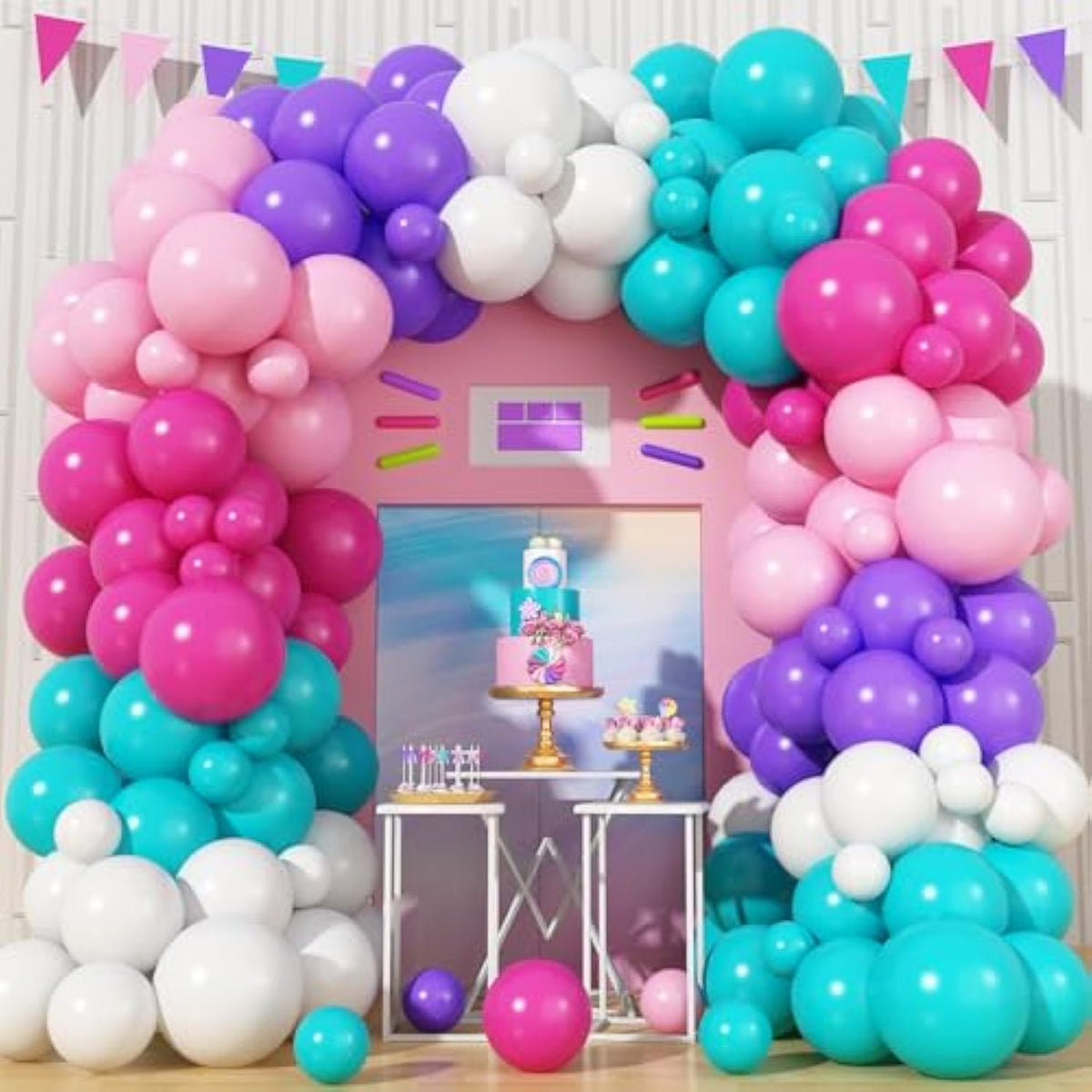 Pink Purple Balloon Arch Kit 130 Pcs Blue Purple Pink Party Balloons Garland Pastel Hot Pink Teal Purple White Latex Balloon For Girls Mermaid Birthday Baby Shower Wedding Party Decorations
