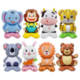 8 Pc Standing Cute Animal Foil Balloons - Lion, Bear, Cow, Monkey, Koala, Tiger, Elephant, Bunny - Jungle Safari Zoo Themed Baby Shower Birthday Party Decorations