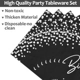 96Pcs Black Silver Birthday Paper Plates And Napkins Party Supplies Happy Birthday Party Decorations Disposable Birthday Party Tableware Dinnerware Set For Women Men Birthday Serves 24 Guests