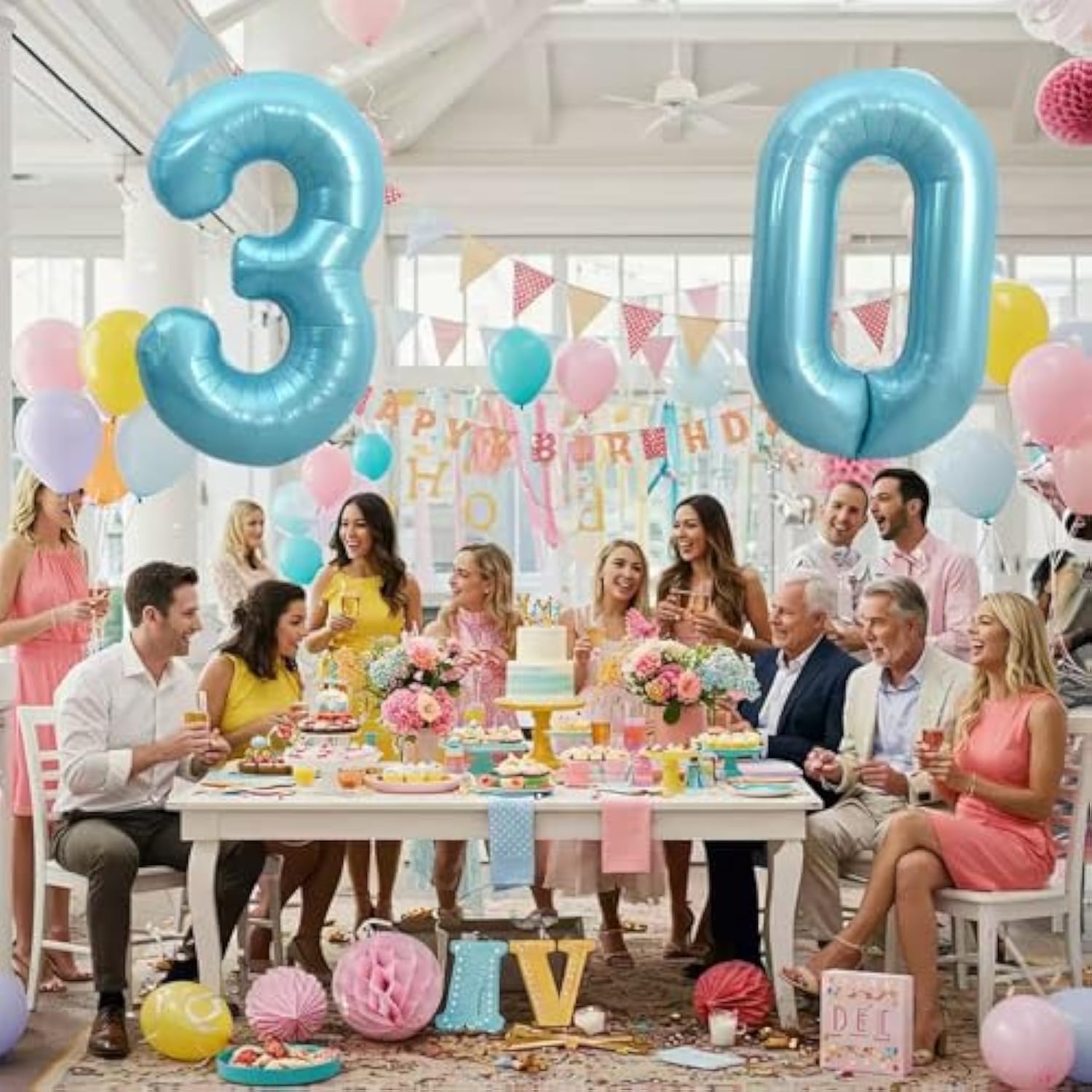40in Light Blue Number 3 Foil Balloon Pastel Birthday Party Decor
