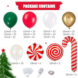 167PCS Christmas Balloon Garland Arch Kit, Red Green White Gold Balloons Arch Kit with Large Candy Cane Swirl Mylar Foil Balloons Xmas Party Garland Balloons, Rich for Christmas Party Decorations