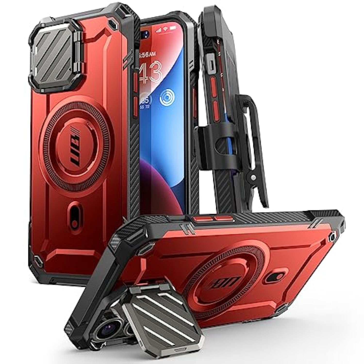 SUPCASE for iPhone 14 Pro Max Case/iPhone 13 Pro Max Case with Camera Cover Stand, [Compatible with MagSafe] [Built-in Belt-Clip] Heavy Duty Magnetic Phone Case for iPhone 14/13 Pro Max, Ruddy