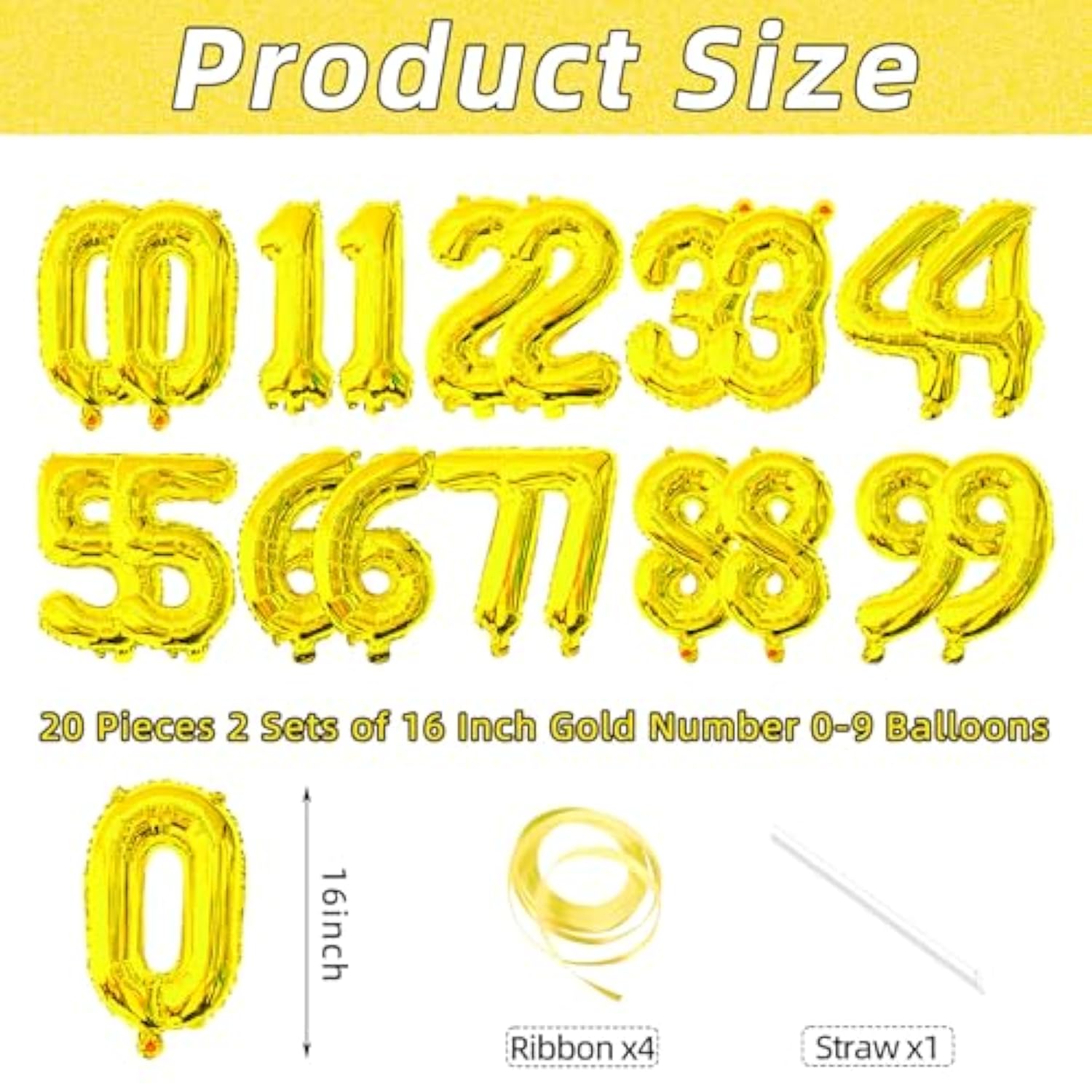 20pcs Gold Number Foil Balloons 16in Birthday Anniversary Party Decor
