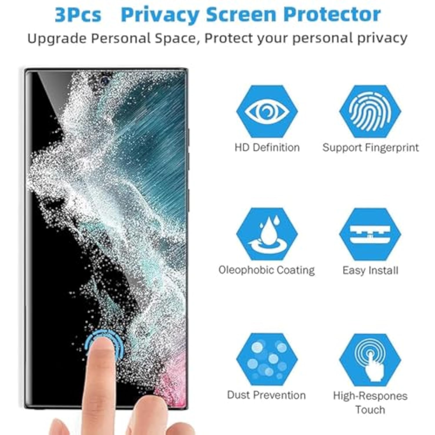 3 Pack Privacy Screen Protector Compatible With Samsung Galaxy S22 Ultra, Anti-Spy Tpu Hydrogel Protective Film For Samsung Galaxy S22 Ultra 6.8" - Support Fingerprint Unlock, Self-Healing