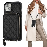 Crossbody Wallet Case For Iphone 15 Plus, Rfid Blocking Pu Leather Zipper Handbag Purse Flip Cover, Kickstand Folio Case With Card Slots Holder Wrist Strap Lanyard 5G 6.7 Inch (Black)