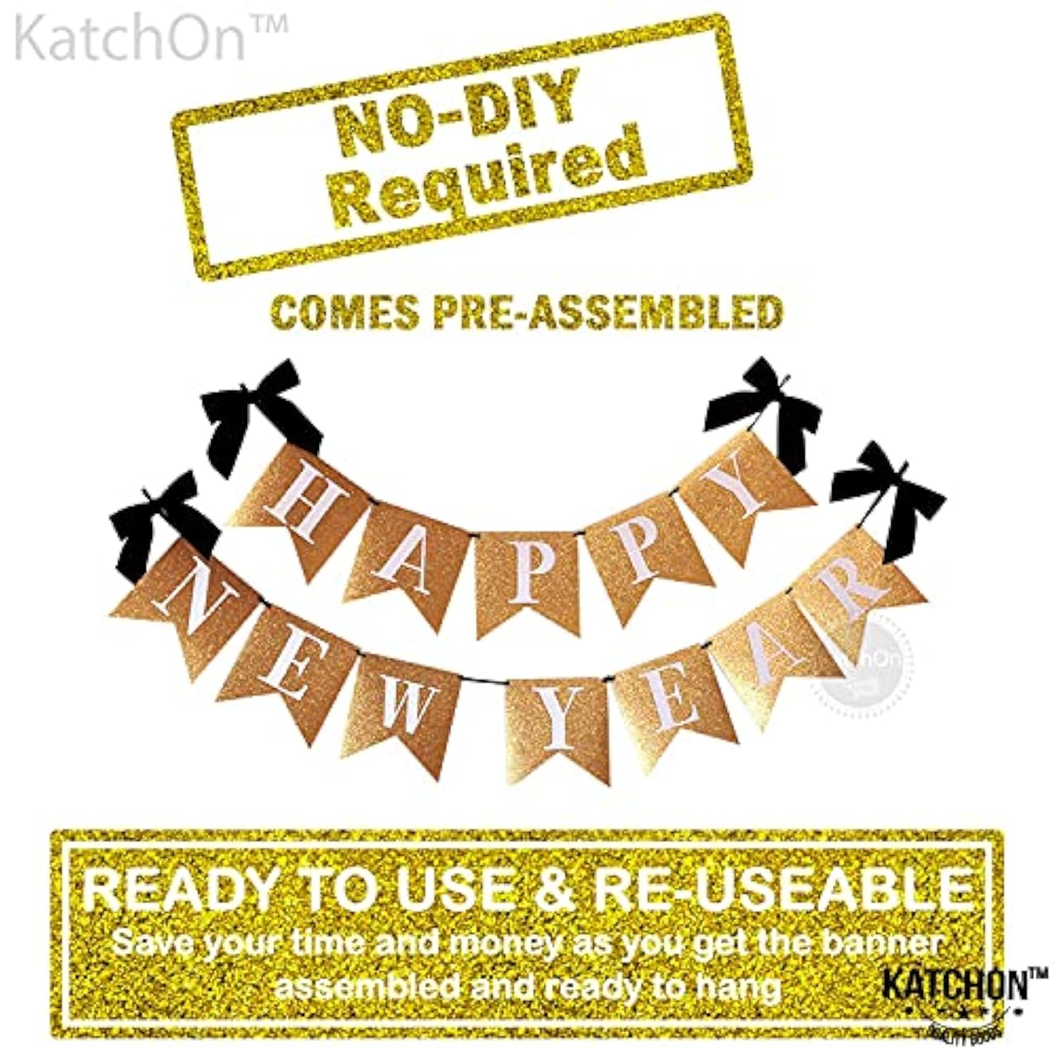 Gold Glitter Happy New Year Banner 10ft 2026 NYE Party Decor