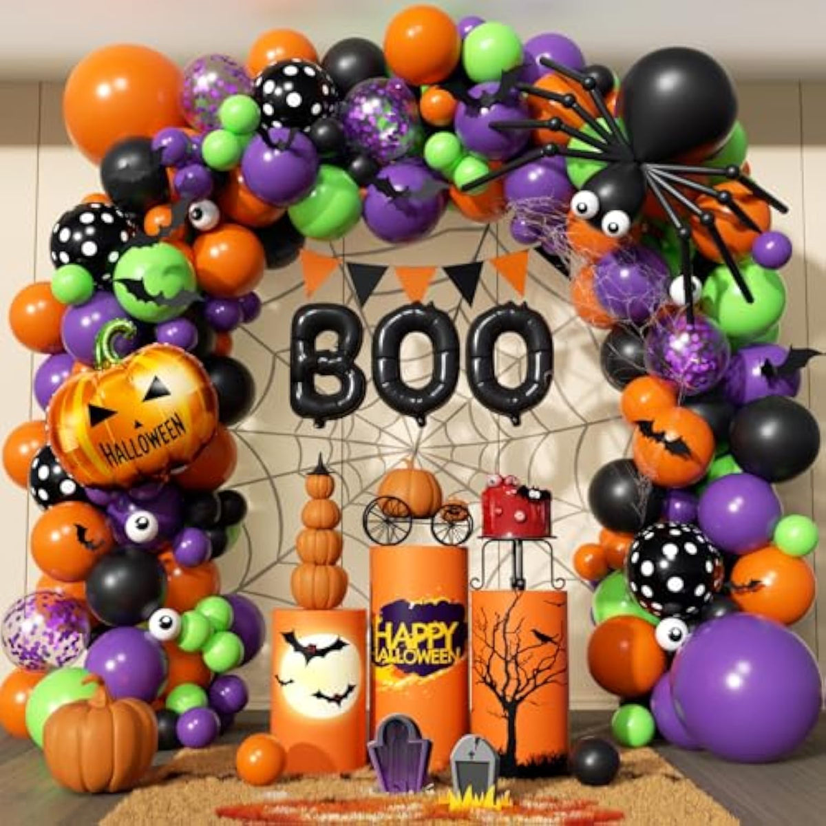 Halloween Balloon Arch Kit: Orange, Black, Purple, Green - 153 Piece