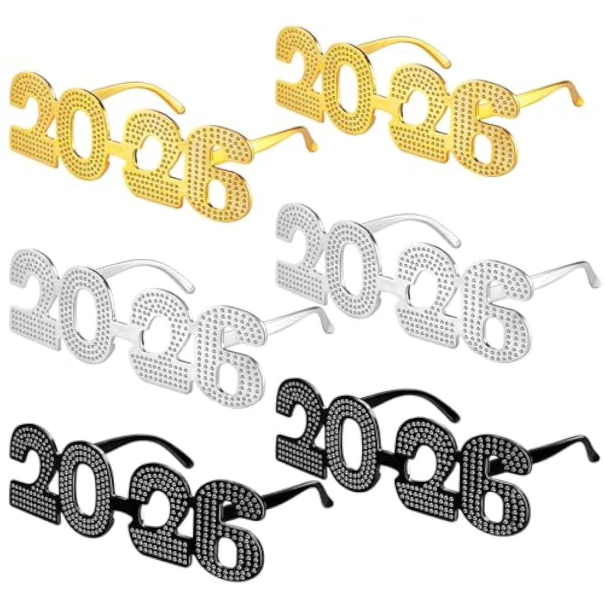 6pcs 2026 New Year Glitter Number Sunglasses Party Photo Prop