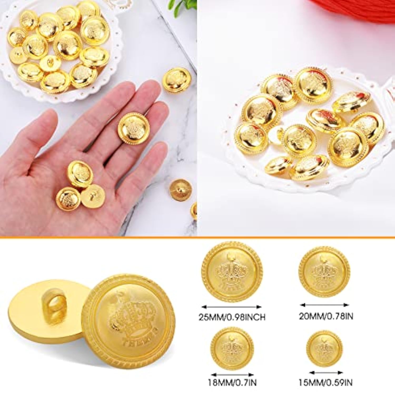 40 Pcs Gold Buttons For Blazer, Vintage Sewing Buttons For Jeans Suits