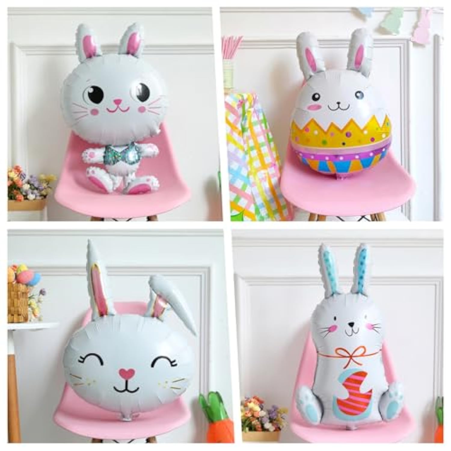 Easter Balloon Decorations, 20Pcs Mix Easter Balloons Kit Cute Easter Bunny Carrot Chick Mylar Foil Balloons Inflatable Easter Eggs For Easter Spring Baby Shower Home Party Supplies