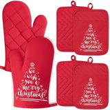 6Pcs Christmas Oven Mitts Pot Holders Baking Gift, We Wish You A Merry Christmas Resistant Hot Pad Machine Washable Gloves With Hanging Loop Pocket Potholder For Kitchen Cooking Grilling Red