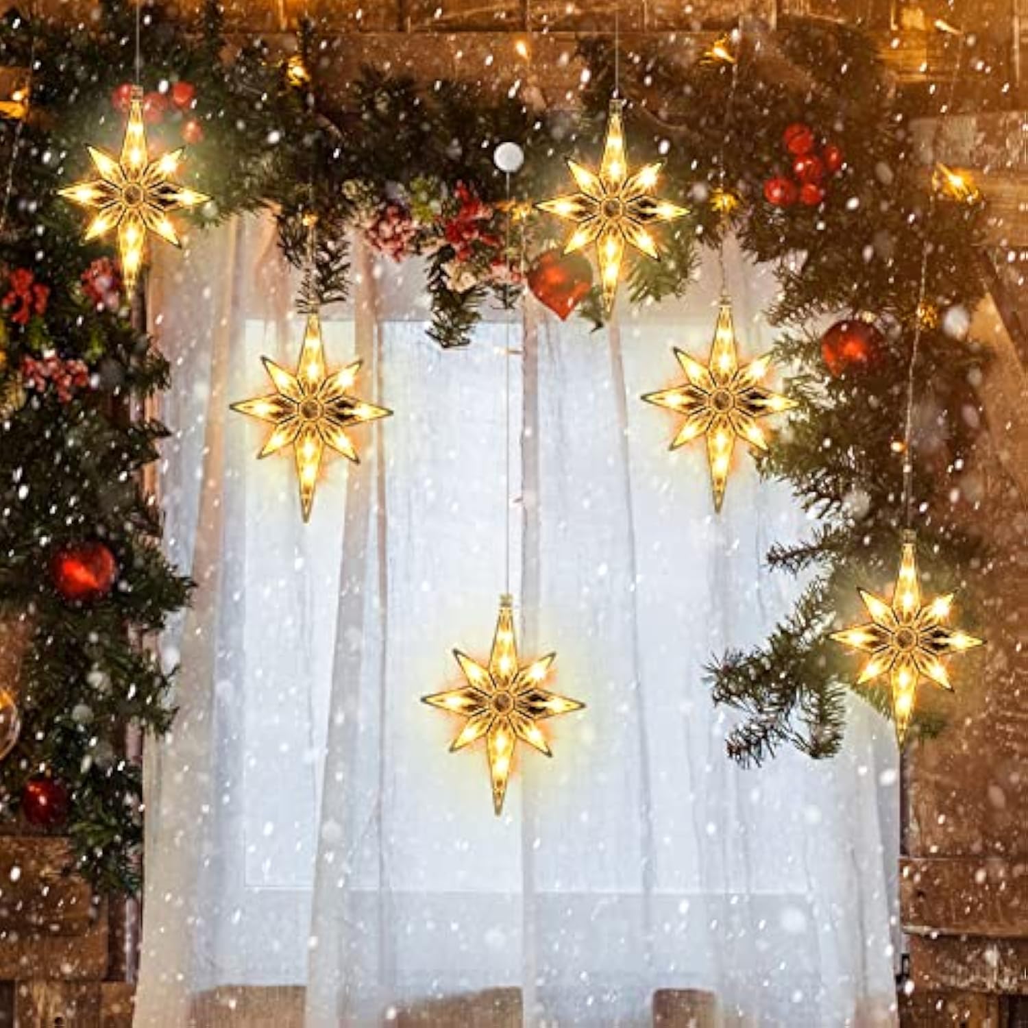 15 Pcs 10.6 Inch Bethlehem Christmas Window Lights Plastic Led Lighted Christmas Window Silhouette Lights Large Hanging