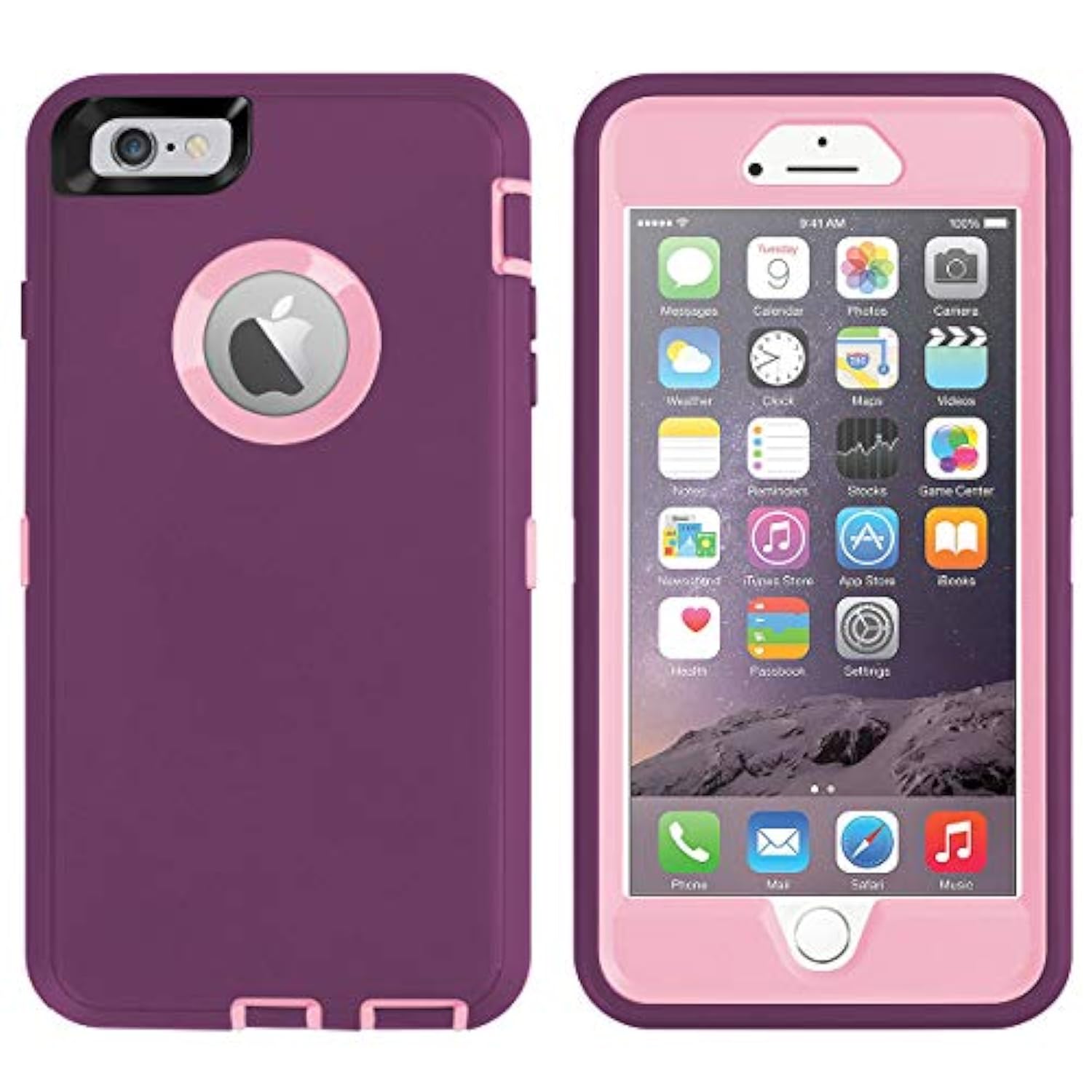Iphone 6/6S Plus Heavy Duty Case - Built-In Screen Protector, 4-In-1 Rugged Shockproof Cover (Pink/Purple)