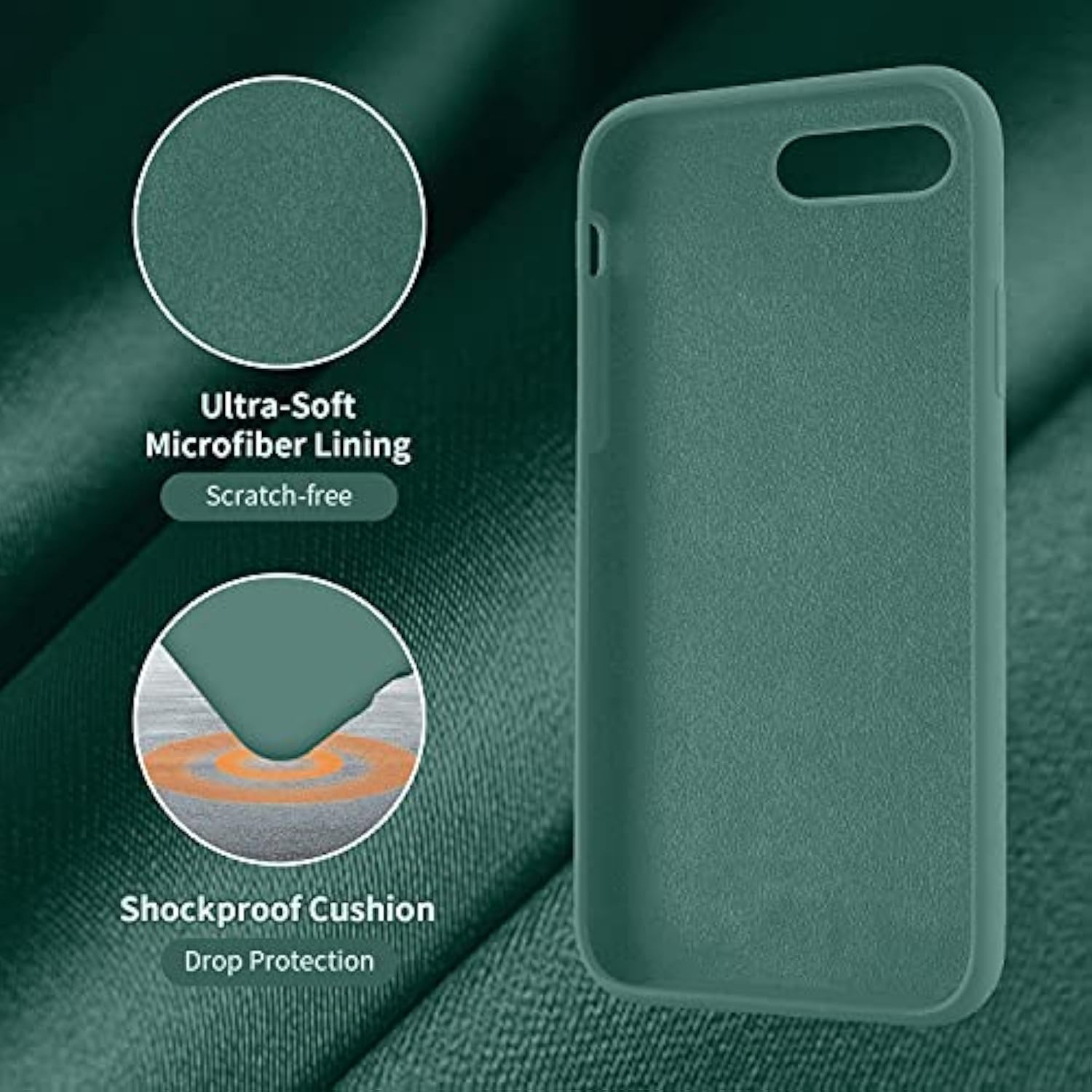 Designed For Iphone 8 Plus Case, Designed For Iphone 7 Plus Case, Silicone Ultra Slim Shockproof Phone Case With [Soft Anti-Scratch Microfiber Lining], 5.5 Inch, Midnight Green
