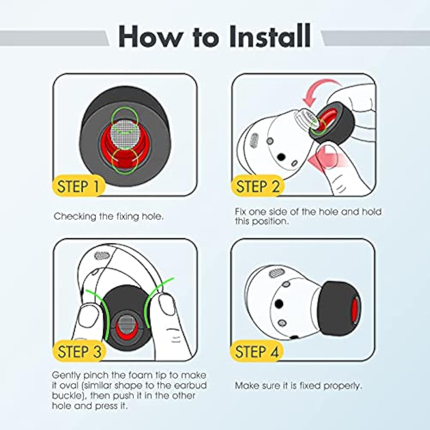 Memory Foam Tips For Samsung Galaxy Buds Pro/Plus, No Silicone Eartips Pain, Anti-Slip Replacement Ear Tips, Fit In The Charging Case, Reducing Noise Earbuds, 3 Pairs (Assorted Sizes S/M/L, Black)